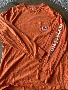 Vineyard Vines Men's Long-Sleeve Football Pocket Tee in Orange with Sleeve Logo